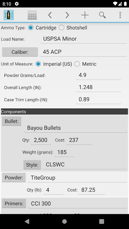 Schermata Reloading Calculator - Ammo 0