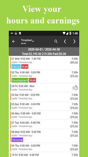 Timesheet – Work Hours Tracker Schermafbeelding 2