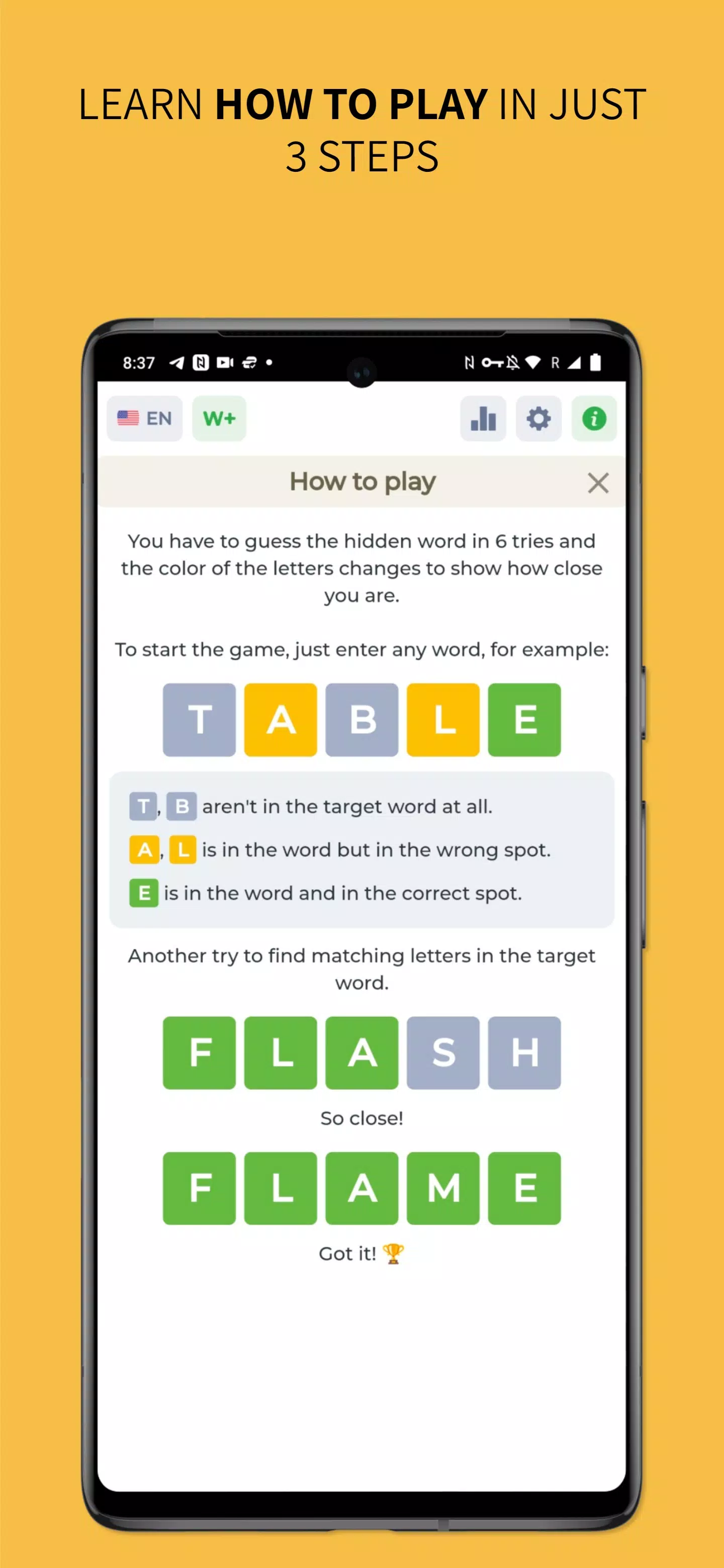 Wordy - Word Puzzle Game ဖန်သားပြင်ဓာတ်ပုံ 1