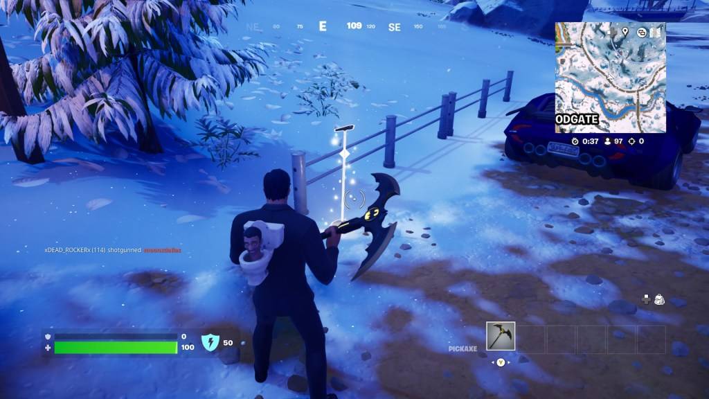 A microphone stand, another clue in the Fortnite Winterfest 2024 trail.