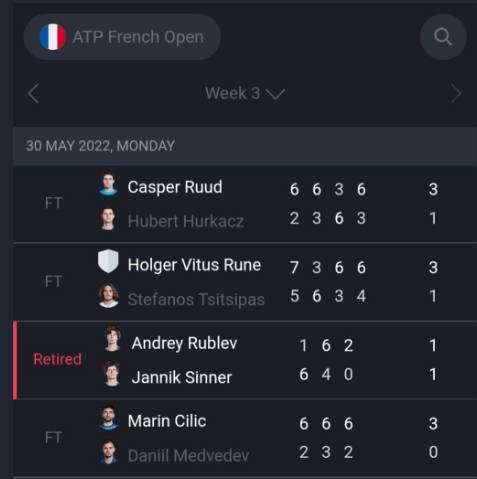 ATP live scores : Tennis live应用截图第2张
