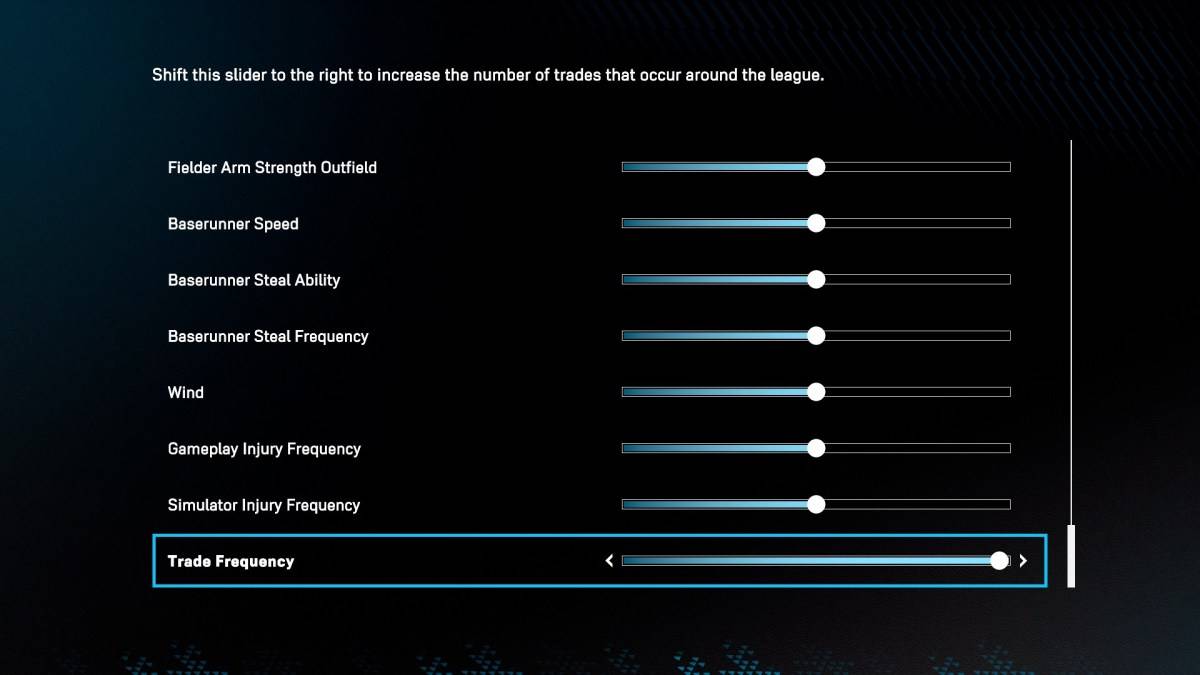 The Trade Frequency bar in MLB The Show 25 Road to the Show as part of an article about demanding a trade.