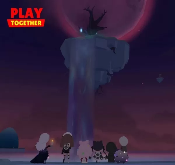 Een donker, surrealistisch beeld van Kaia Island onder de schaduw van de koningin van de nacht