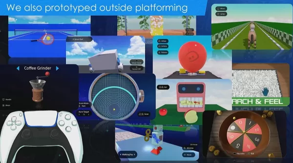 Outro deslize da palestra mostrando várias atividades de protótipo que foram feitas para o Astro Bot.