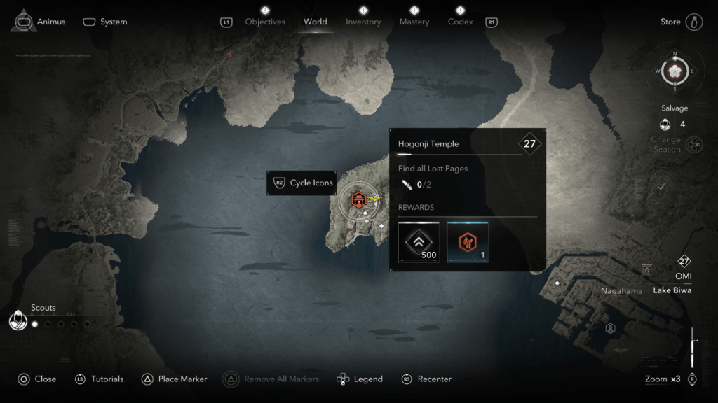 A Temple icon on the Assassin's Creed Shadows Map, Screenshot by The Escapist