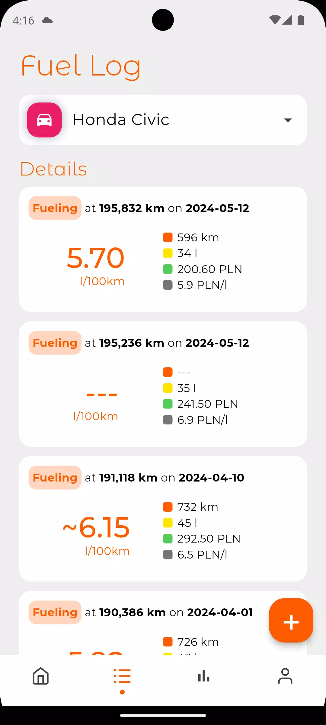 Fuel Log Capture d'écran 1