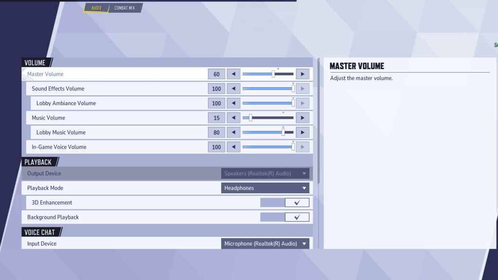 Marvel Rivals 设置中的音频设置页面